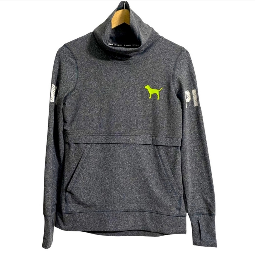 Pink VS Athletic Wear Grey Pullover Cowl Neck Kangaroo Pocket Top Women Size XS
